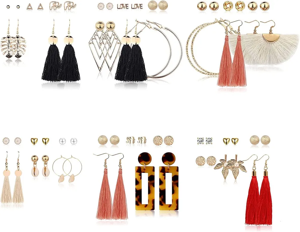 35 Pairs Assorted Multiple Earrings Set for Women Simple Cute Stud Hoops Dangle Tassel Acrylic Hit Seashell Earrings Pack Pack A - Grocery
