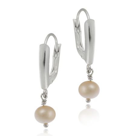 Sterling Silver Simulated Pink Pearl Leverback Dangle Earrings - Grocery