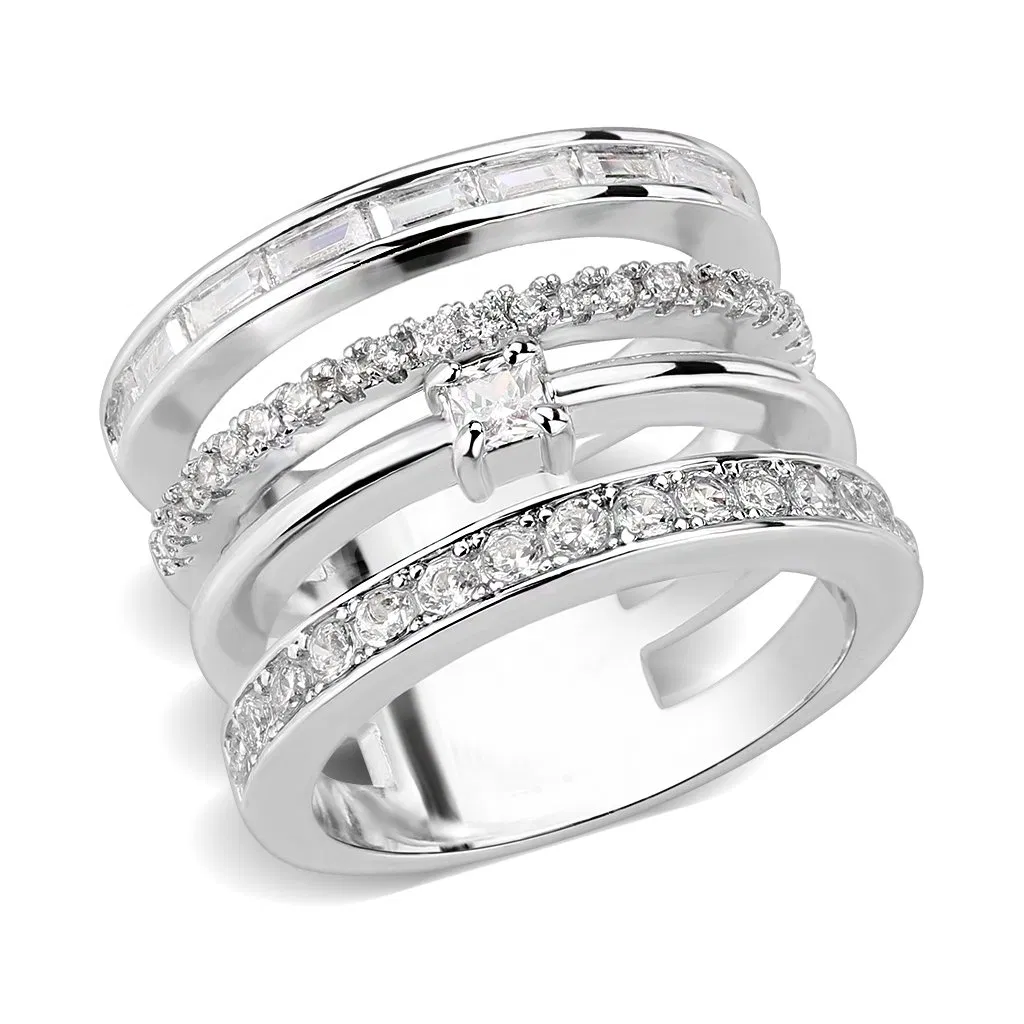 3W1607 - Rhodium Brass Ring with AAA Grade CZ in Clear - Grocery