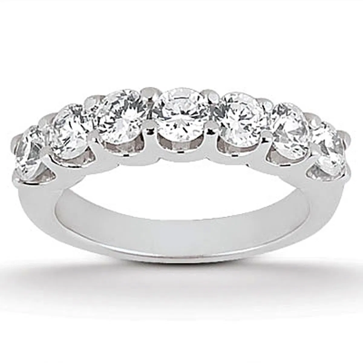 14k White Gold Diamond Scalloped Shared U Prong Setting Wedding Ring Band - Grocery