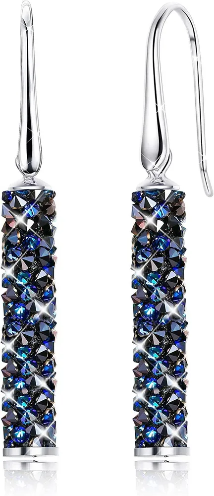 Cylinder Bar Dangle Crystal Earrings for Women Sterling Crystal Drop Earrings Hypoallergenic; Crystals from Austria; Gift for Christmas - Grocery