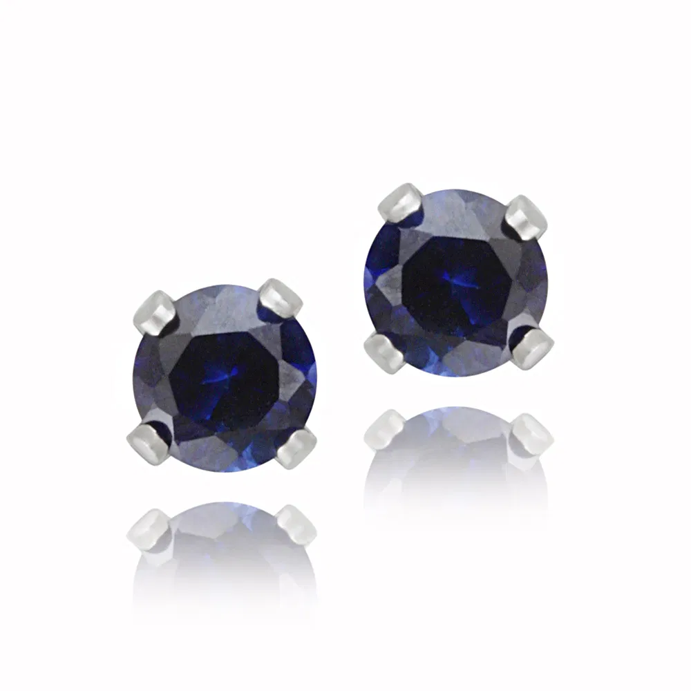 Sterling Silver .70ct Created Blue Sapphire Stud Earrings, 4mm - Grocery