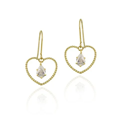 10K Gold CZ & Open Heart Dangle Earrings - Grocery