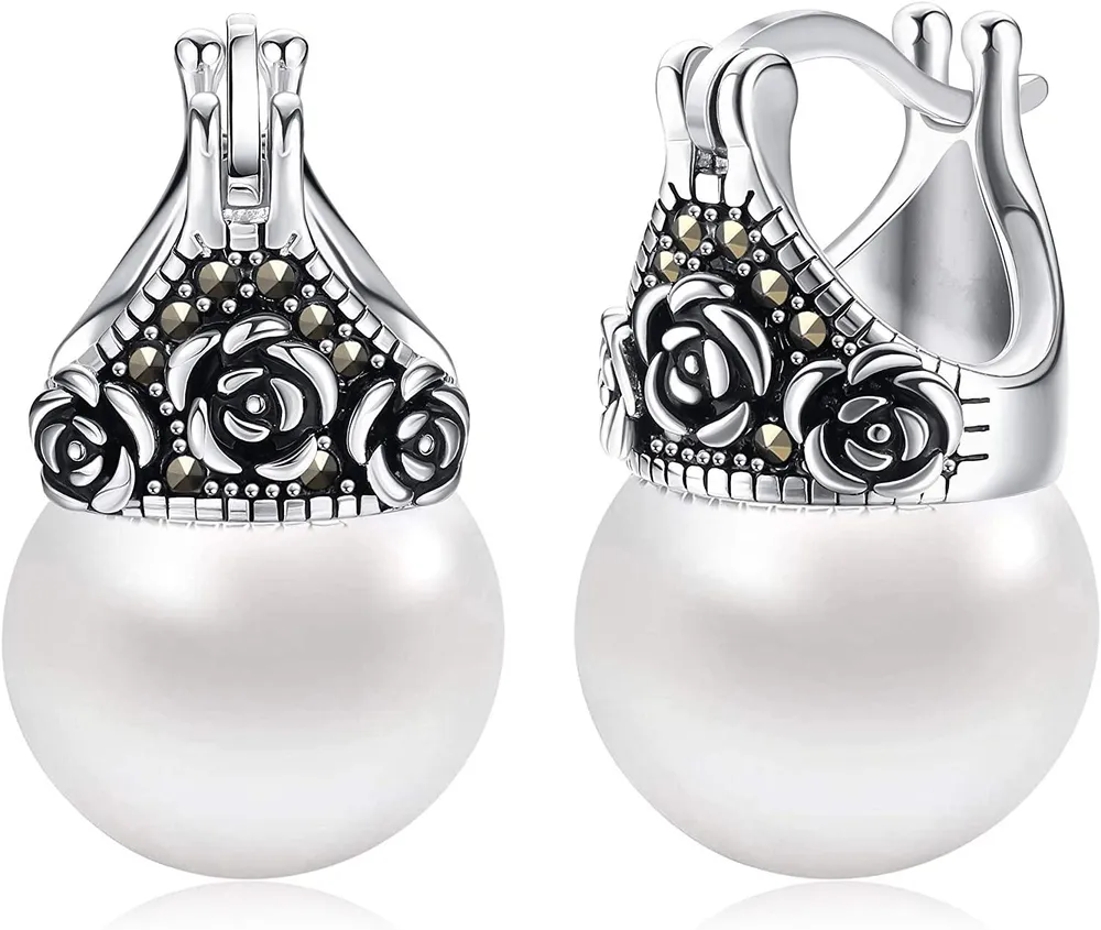 925 Sterling Pearl Earrings for Women Valentine's Anniversary Birthday Women Gift Simulated Shell Pearl Drop Earrings - Grocery