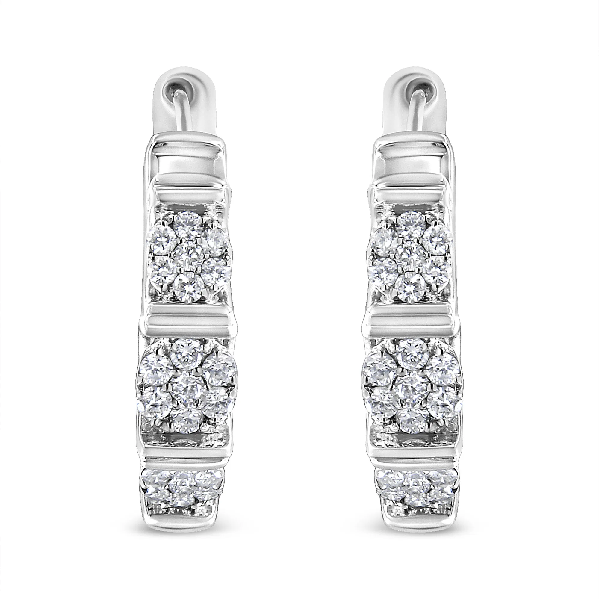.925 Sterling Silver 1/2 cttw Round-Cut Diamond Floral Cluster Hoop Earring (I-J Color, I2-I3 Clarity) - Grocery