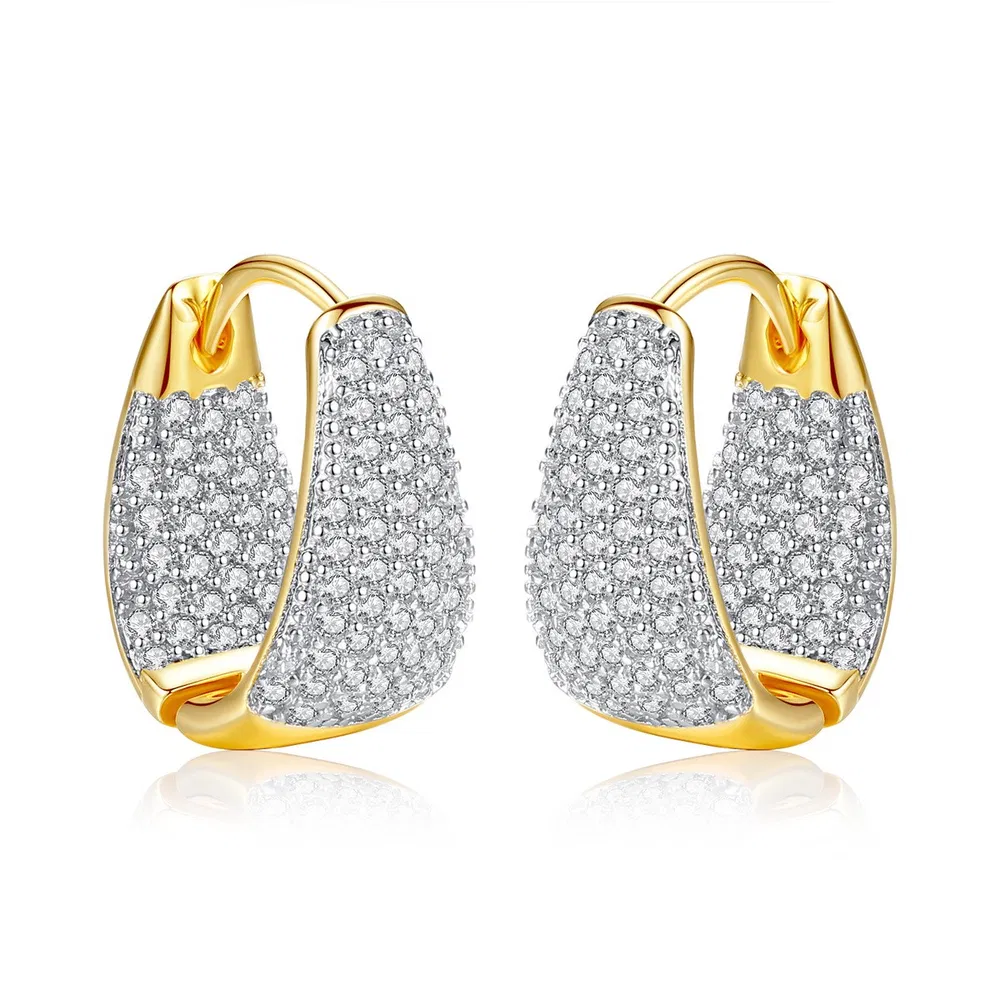 Women's Diamond Curved Earrings, Bling Elegant Luxurious Round Diamond Earrings, Statement Sparkling Earrings - Grocery