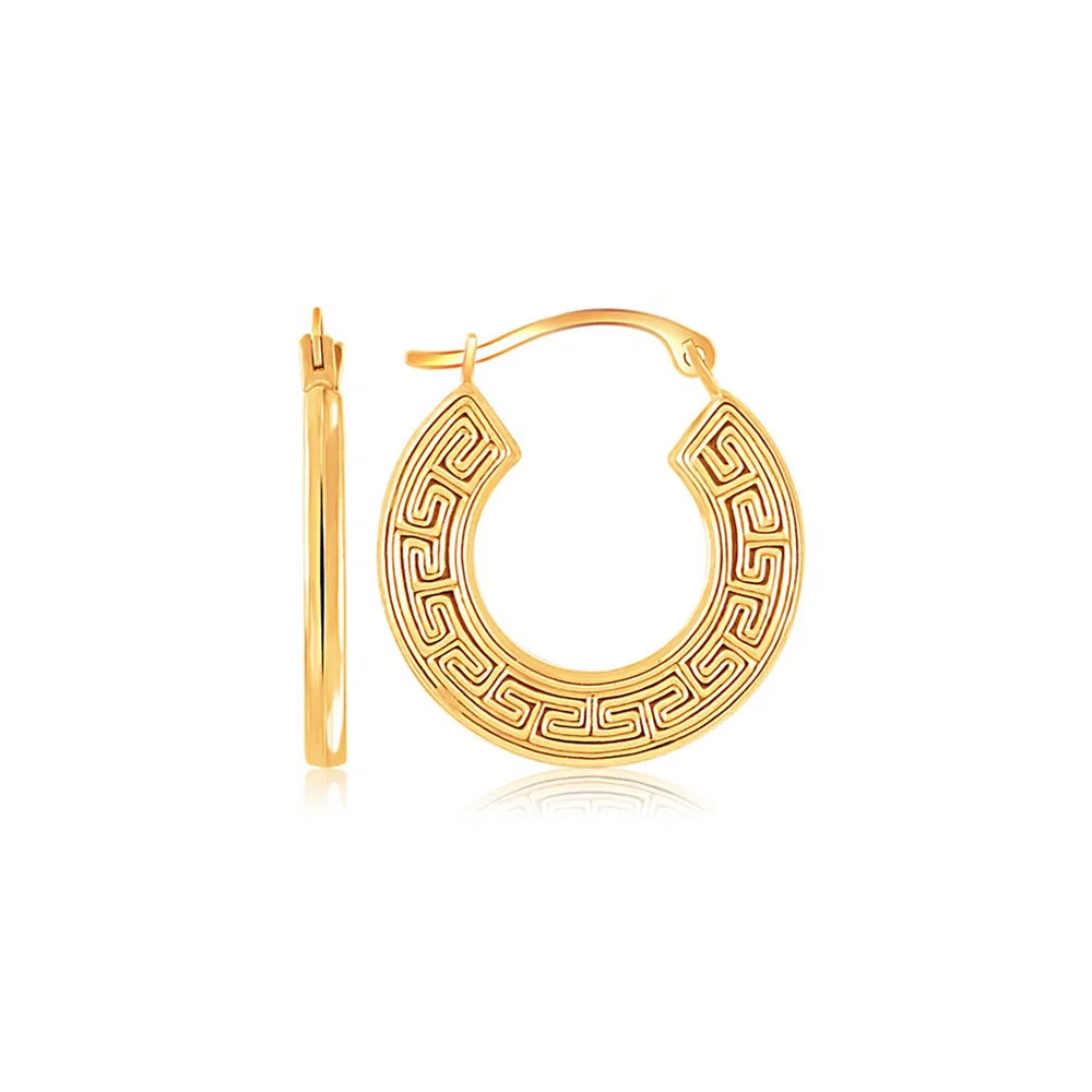 14k Yellow Gold Greek Key Small Hoop Earrings - Grocery