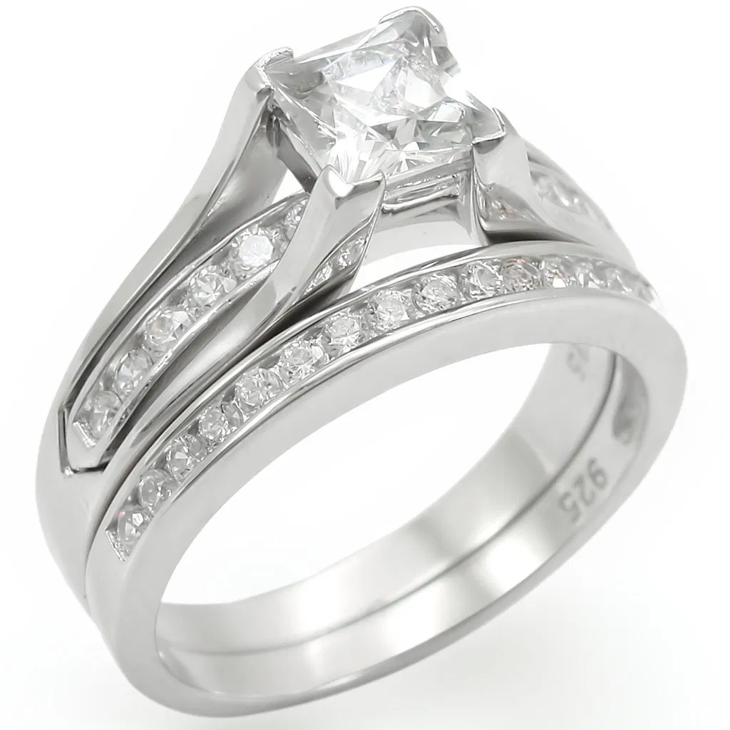 LOS256 - Rhodium 925 Sterling Silver Ring with AAA Grade CZ in Clear - Grocery