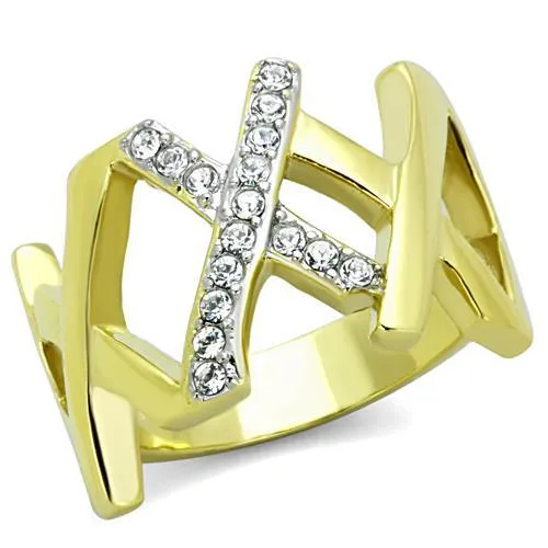 TK1560 - Two-Tone IP Gold (Ion Plating) Stainless Steel Ring with Top Grade Crystal in Clear - Grocery