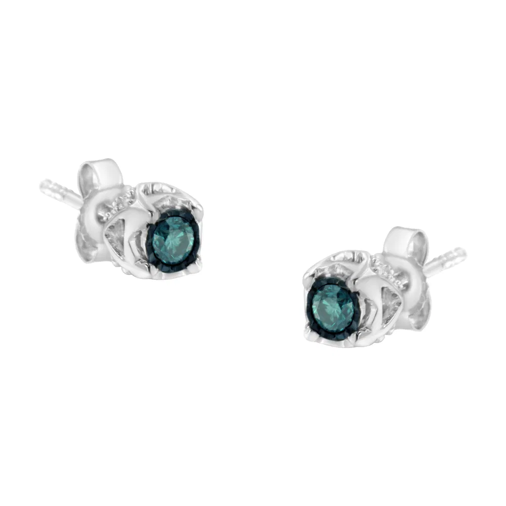 Sterling Silver Color Treated Diamond Stud Earrings (1/3 cttw, Blue, I2-I3 Clarity) - Grocery
