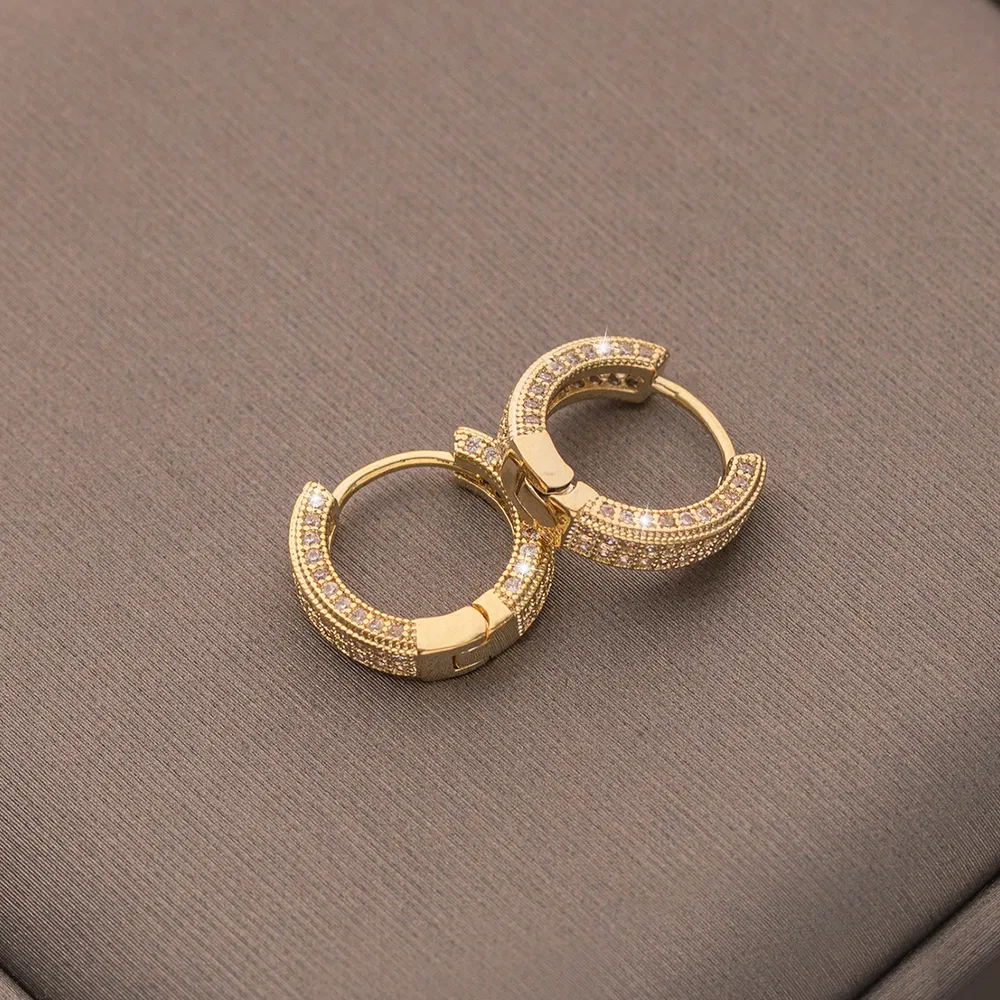 14K Gold Plated Zircon Hoop Earrings Cuff Hoop Earrings For Women Women's Elegant Jewelry Women's Accessories - Grocery
