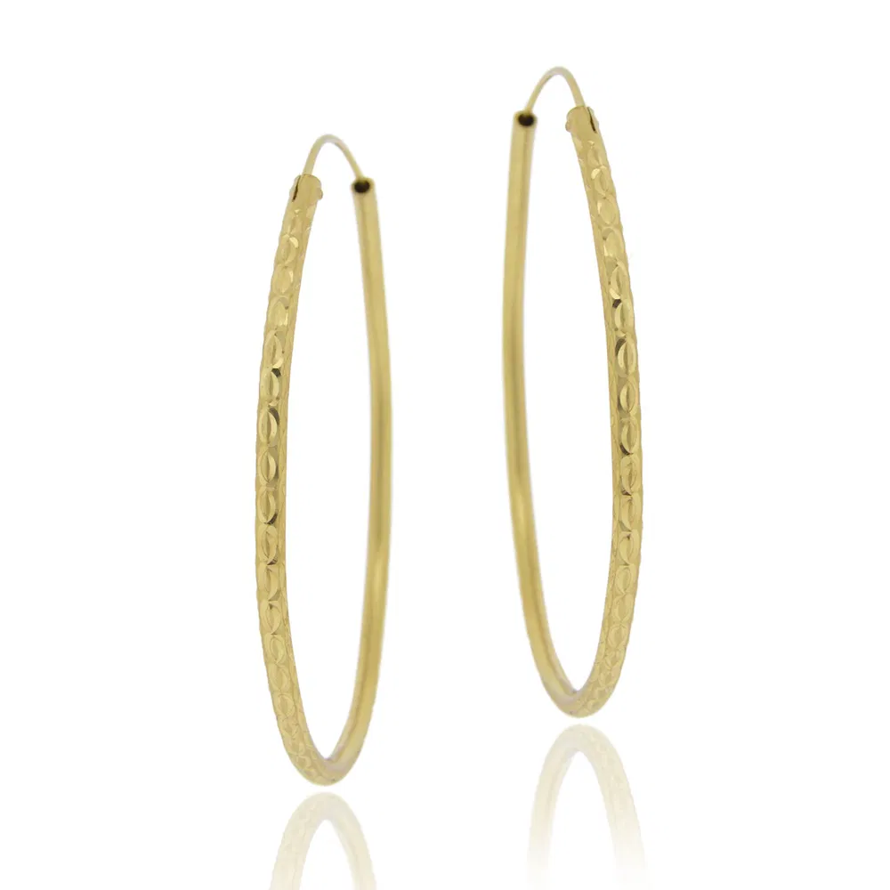 18K Gold Plated Brass 60mm Diamond Cut Hoop Earrings - Grocery