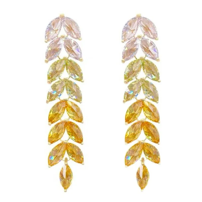 Long Green Transparent Gradient Wheat Ear With Diamond Earrings Personality Earrings - Grocery