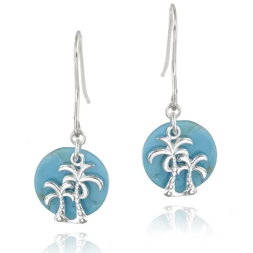 Sterling Silver Created Turquoise & Palm Tree Dangle Earrings - Grocery