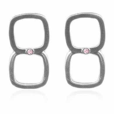 Sterling Silver Pink CZ Double Open Square Earrings - Grocery