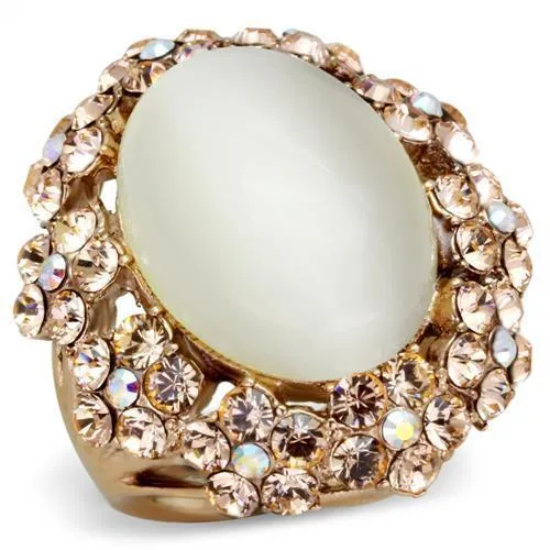 TK1846 - IP Rose Gold(Ion Plating) Stainless Steel Ring with Synthetic Cat Eye in White - Grocery