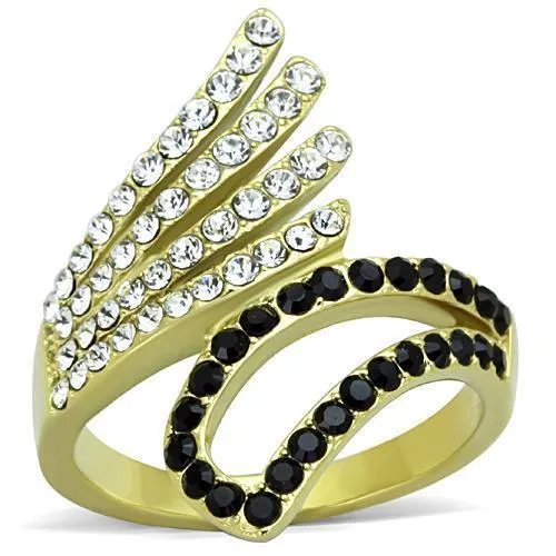 TK1710 - IP Gold(Ion Plating) Stainless Steel Ring with Top Grade Crystal in Jet - Grocery