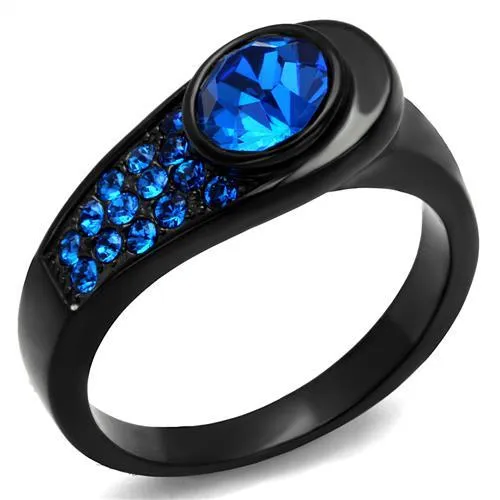 TK2279 - IP Black(Ion Plating) Stainless Steel Ring with Top Grade Crystal in Capri Blue - Grocery