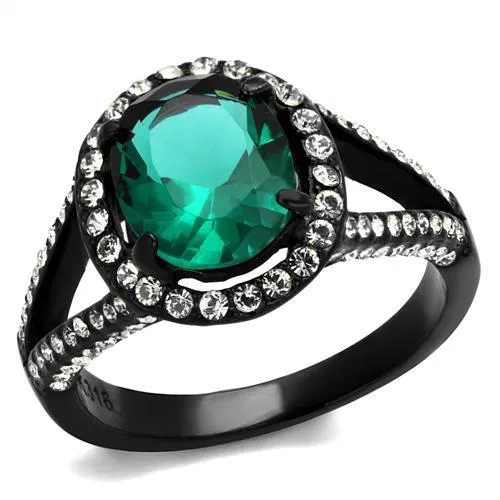 TK2202 - IP Black(Ion Plating) Stainless Steel Ring with Synthetic Synthetic Glass in Blue Zircon - Grocery