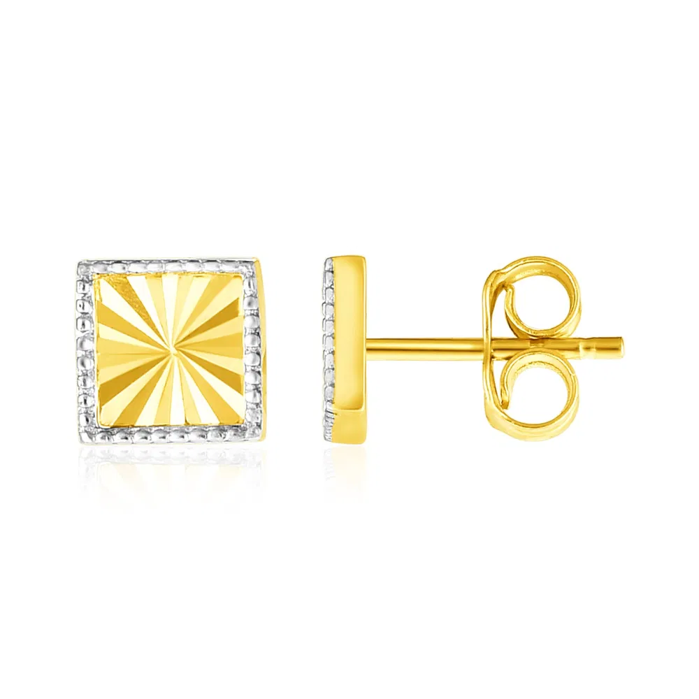 14k Two Tone Gold Textured Square Post Earrings - Grocery