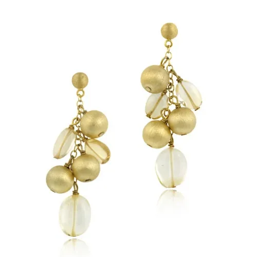 18K Gold over Sterling Silver Beads & Blue Quartz Cluster Dangle Earrings - Grocery