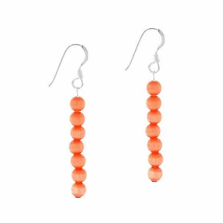 Sterling Silver Orange Cats Eye Beaded Dangle Earrings - Grocery