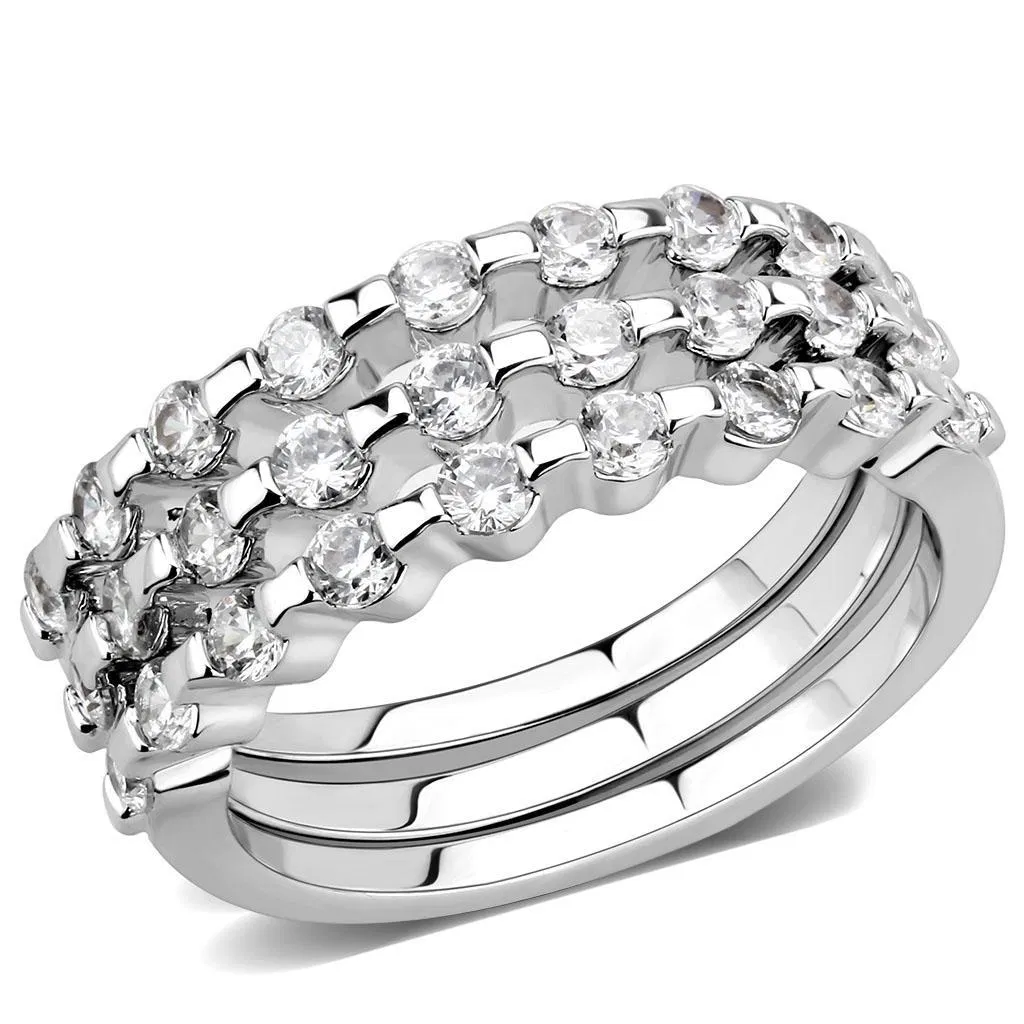 3W1595 - Rhodium Brass Ring with AAA Grade CZ in Clear - Grocery