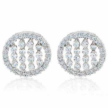 Sterling Silver CZ Striped Circle Stud Earrings - Grocery
