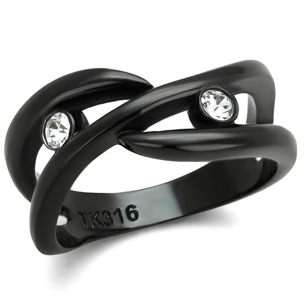 TK2137 - IP Black(Ion Plating) Stainless Steel Ring with Top Grade Crystal in Clear - Grocery