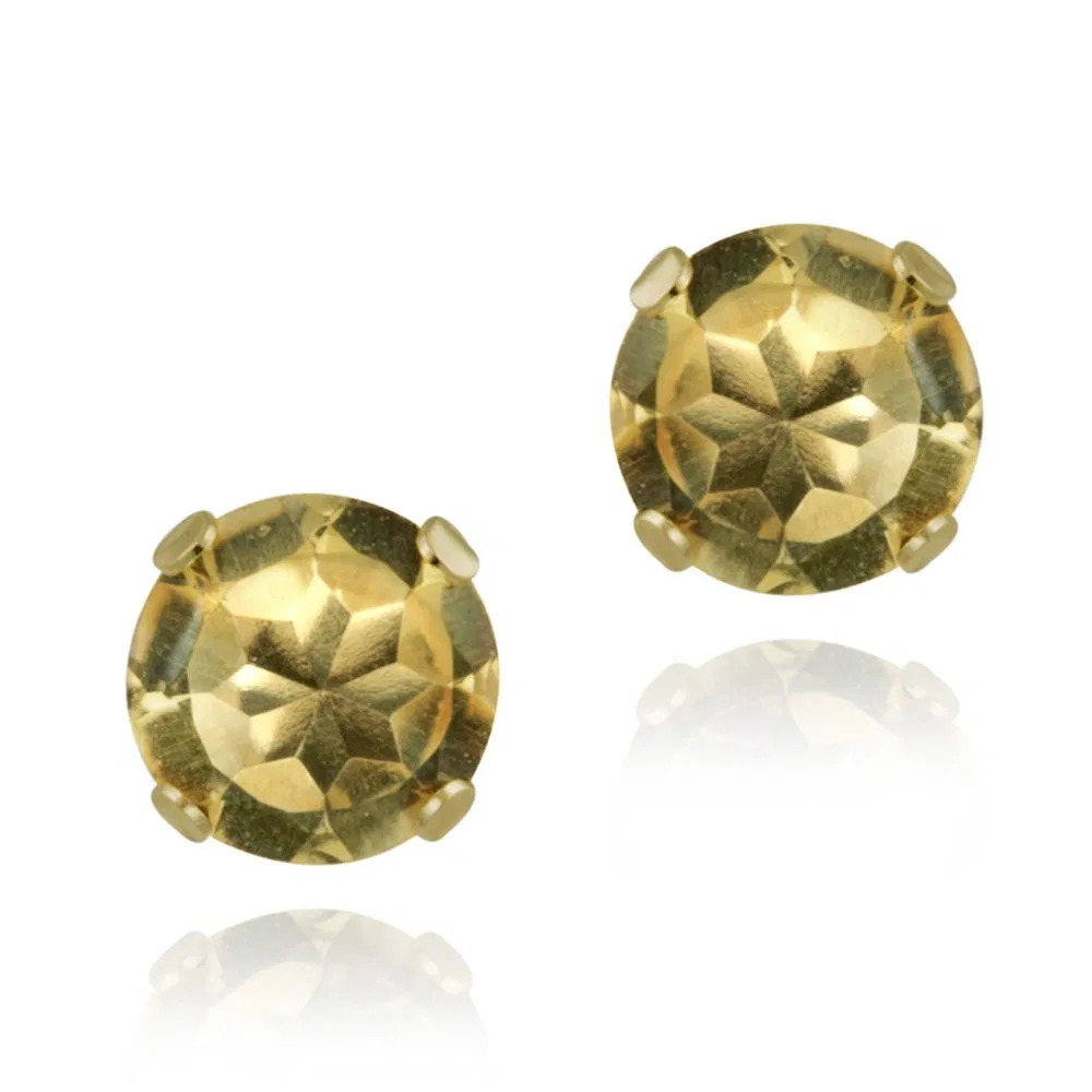 18K Gold over Sterling Silver 1.5ct Citrine Stud Earrings, 6mm - Grocery