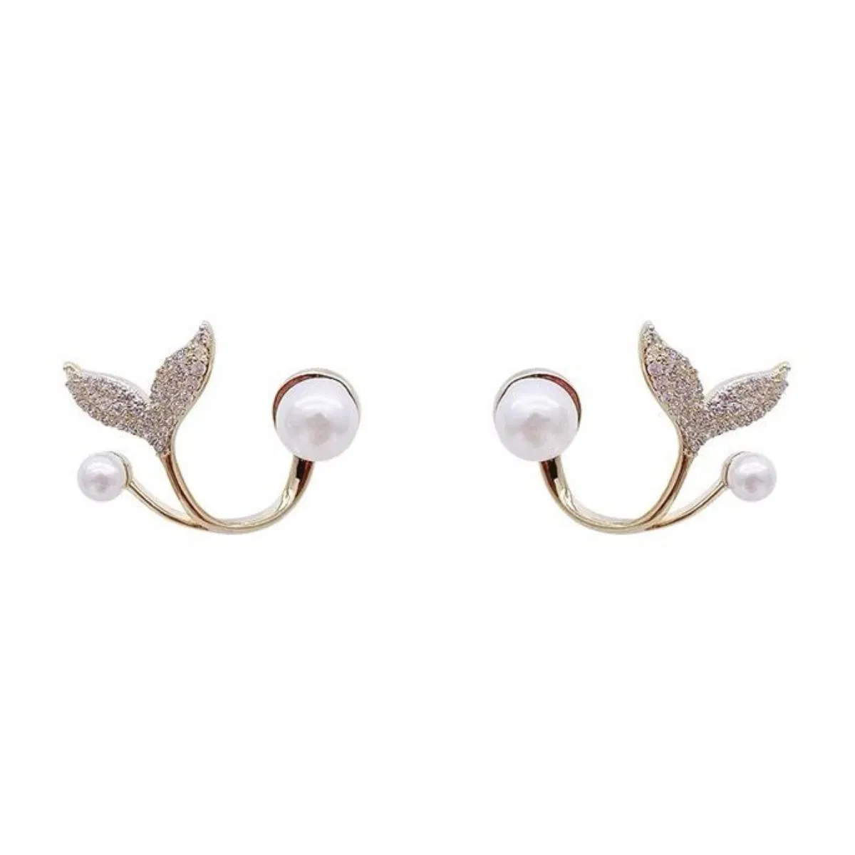 Womens Design Sense Fishtail Pearl Earrings Light Luxury Elegant Personality Earrings Perfect for Gifts - Grocery