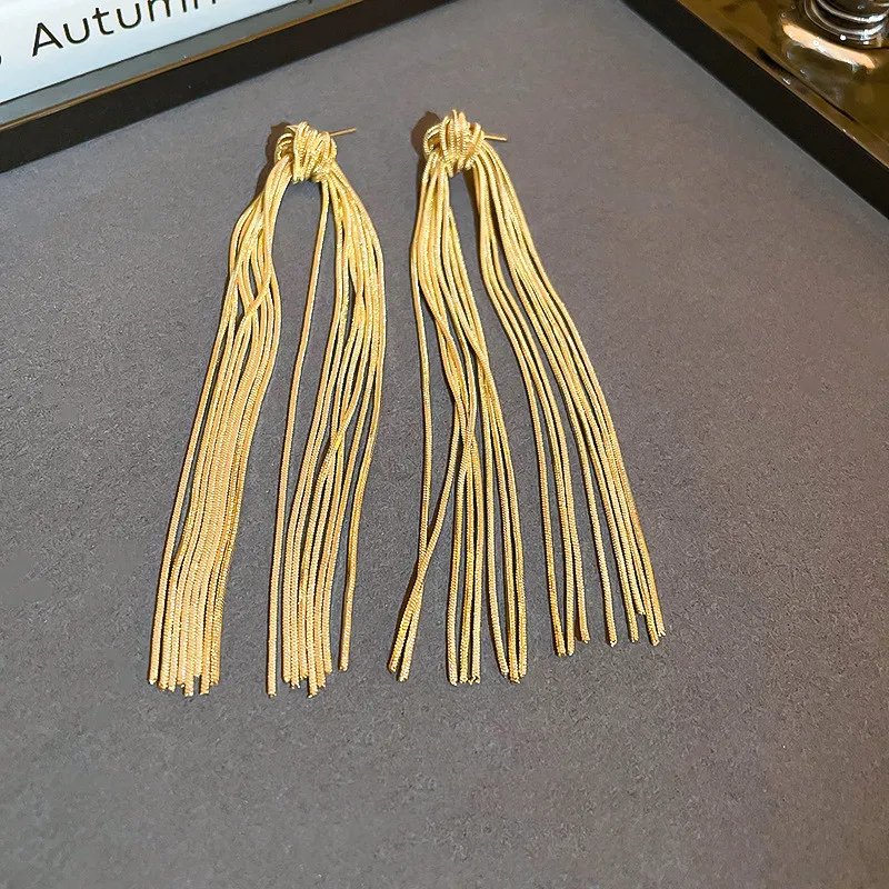 Silver Post Knotted Long Chain Tassel Earrings - Grocery