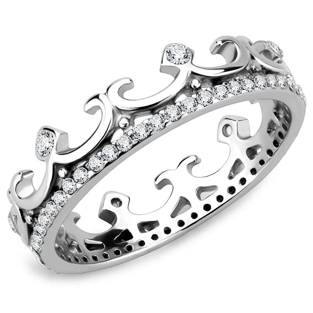 DA267 - High polished (no plating) Stainless Steel Ring with AAA Grade CZ in Clear - Grocery