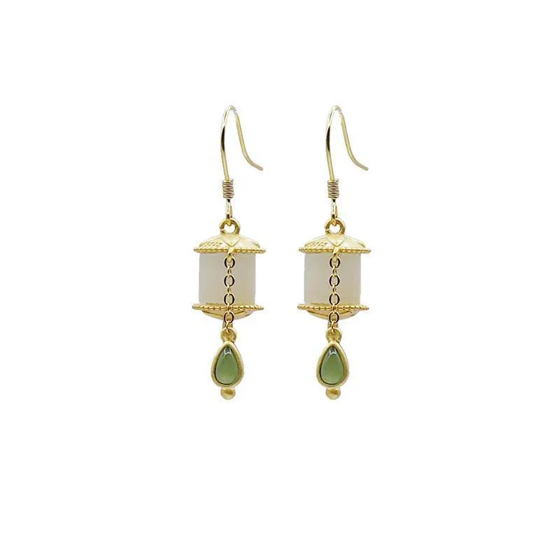 Natural Hetian Jade Prayer Wheel Earrings Silver - Grocery