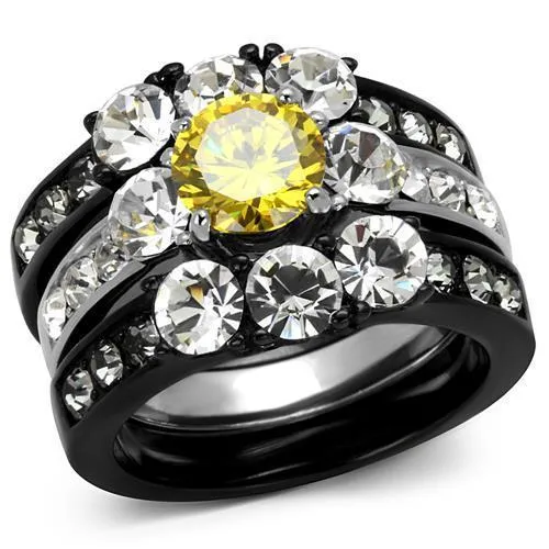TK2615 - Two-Tone IP Black (Ion Plating) Stainless Steel Ring with AAA Grade CZ in Topaz - Grocery