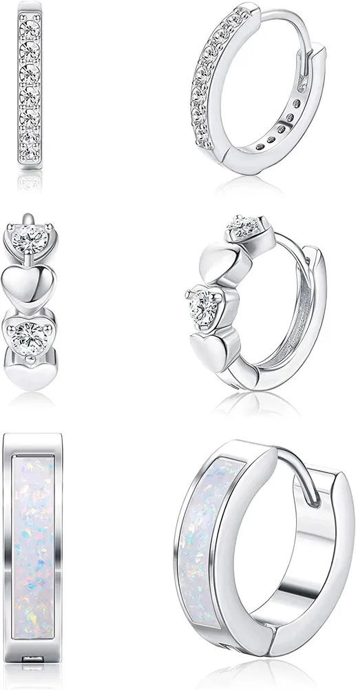 Opal Hinged Hoop Earrings Small Huggie Hoop Earrings For Women Cubic Zirconia Heart Hoop Earrings Mini Dainty Earrings - Grocery