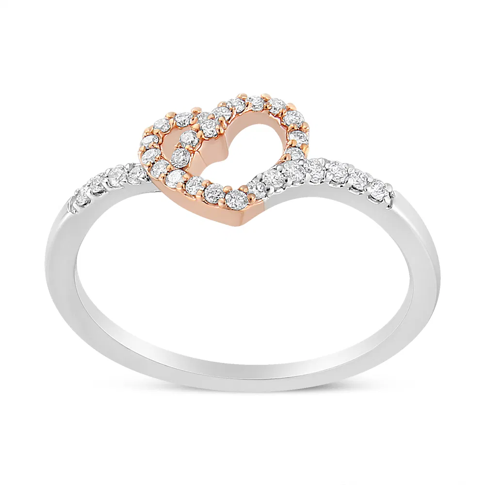 14K Rose Gold Plated and White .925 Sterling Silver 1/5 Cttw Round-Cut Diamond Open Heart Promise Ring (I-J Color, I2-I3 Clarity) - Grocery