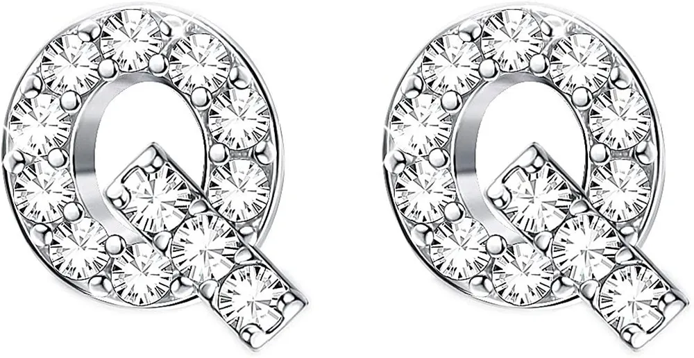 925 Sterling Silver Initial Stud Earrings Minimalist 26 Alphabets Letter Earrings Made with Austria Crystals - Grocery