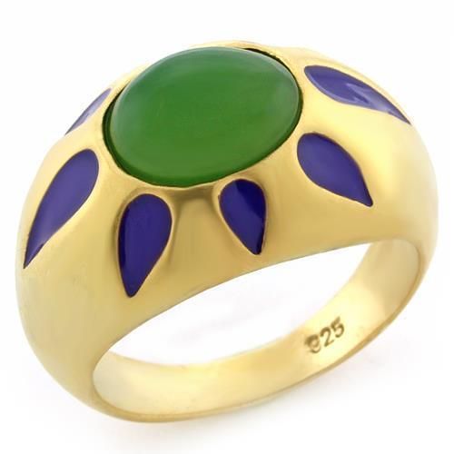 LOAS1131 - Matte Gold 925 Sterling Silver Ring with Synthetic Jade in Emerald - Grocery
