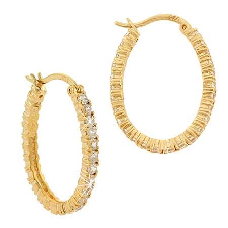 18K Gold over Sterling Silver CZ 26mm Oval Hoop Earrings - Grocery