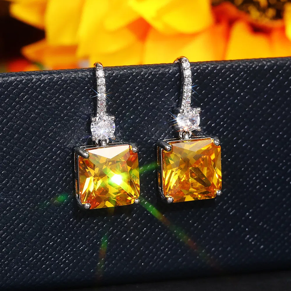 Exquisite Citrine Dangle Earrings 925 Silver Plated Ear Jewelry For Women Bridal Wedding Jewelry - Grocery