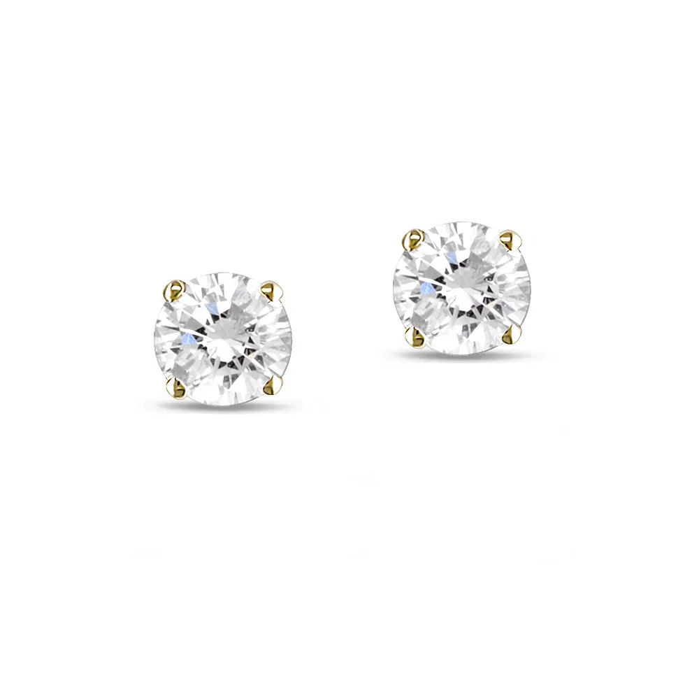 Gold over Sterling Silver 2ct Created White Sapphire Round Stud Earrings, 6mm - Grocery