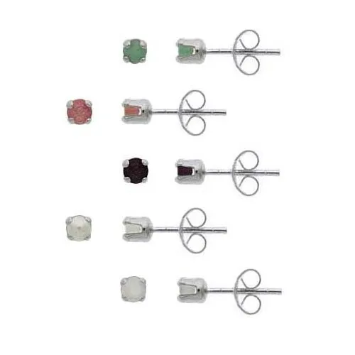 Sterling Silver 3mm Round Genuine Ruby, Emerald, Sapphire, Opal, Pearl Stud Earring Set - Grocery