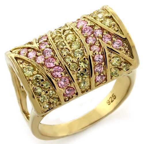 LOAS1139 - Gold 925 Sterling Silver Ring with AAA Grade CZ in Multi Color - Grocery