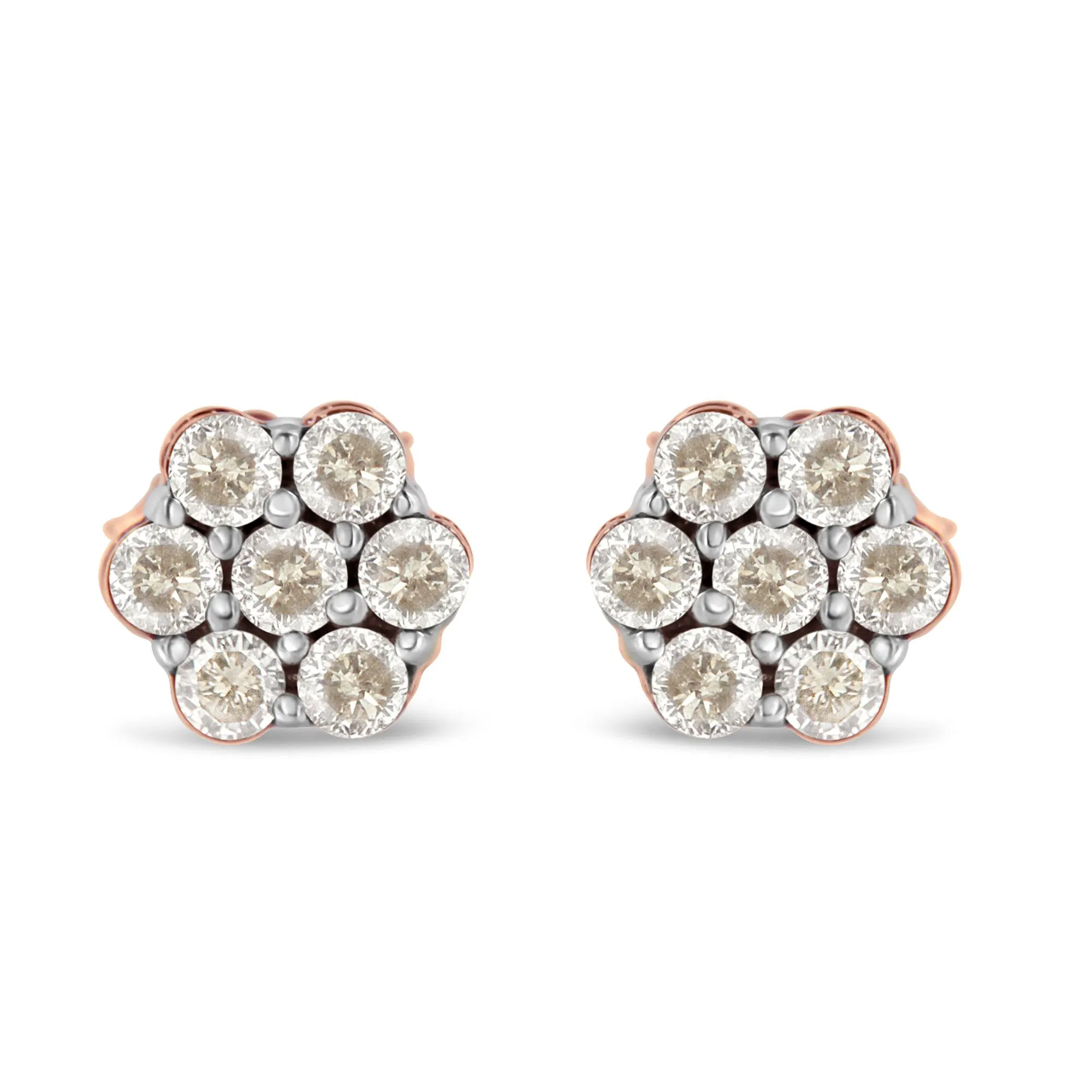 10K Rose Gold Diamond Floral Stud Earrings (0.5 cttw, J-K Color, I1-I2 Clarity) - Grocery