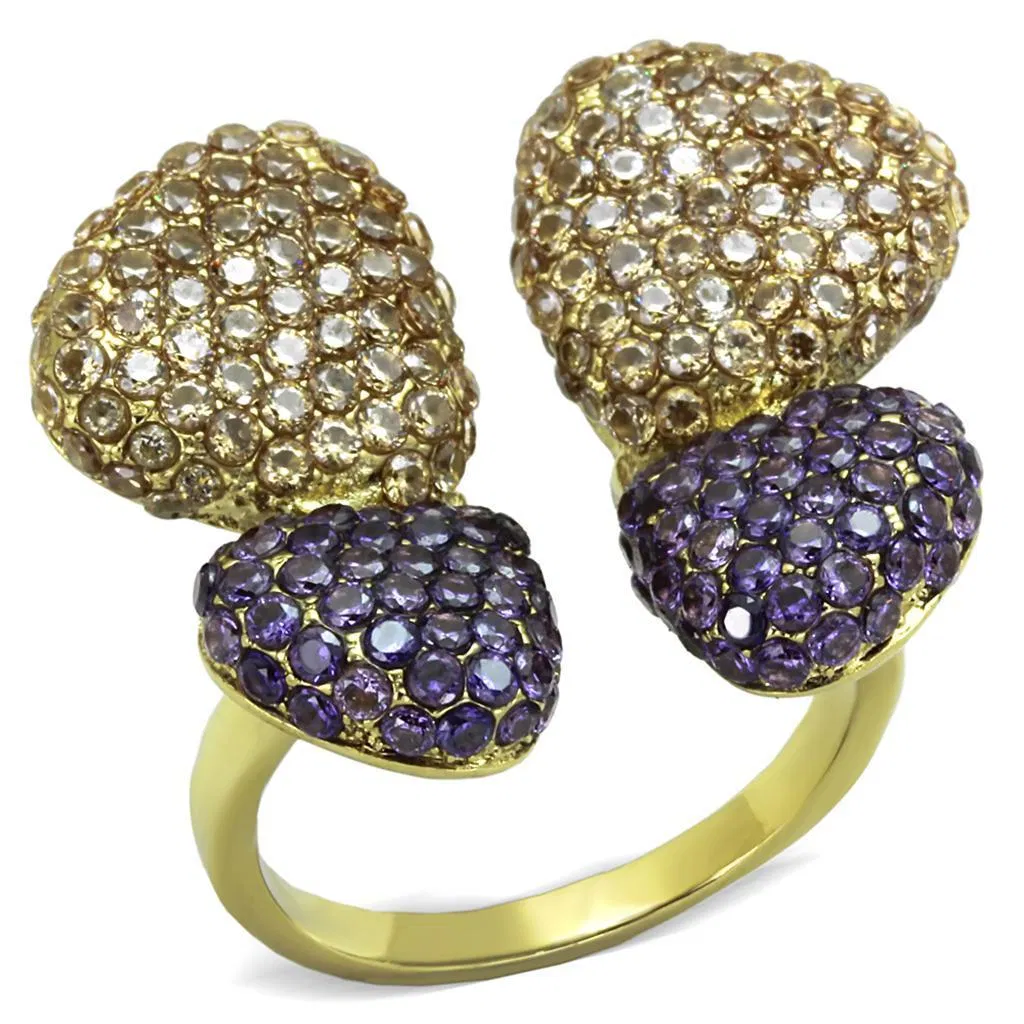 TK1639 - IP Gold(Ion Plating) Stainless Steel Ring with AAA Grade CZ in Multi Color - Grocery