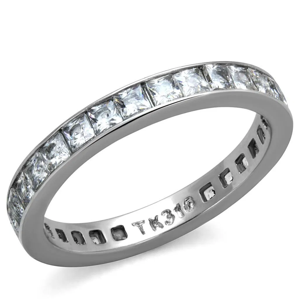 TK2344 - High polished (no plating) Stainless Steel Ring with AAA Grade CZ in Clear - Grocery