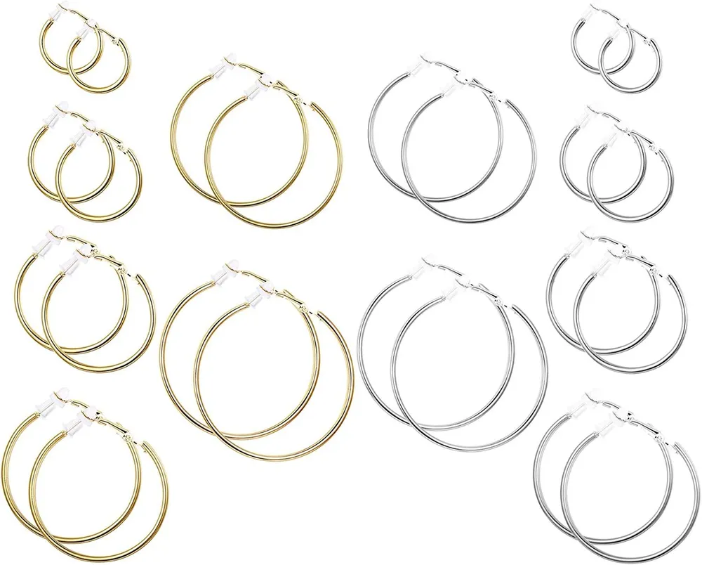 12 Pairs Clip on Earrings for Women Stainless Fashion Clip on Hoop Earrings Non Piercing Earrings Set; 6 Sizes - Grocery