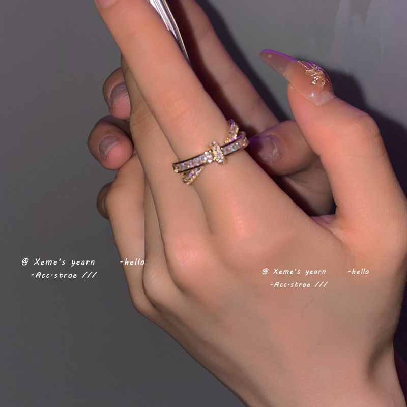 Exquisite Light Luxury Temperament Zircon Knot Shape Rings Korean Fashion Jewelry Wedding Party Girl's Sexy Rings For Woman Gift - Grocery