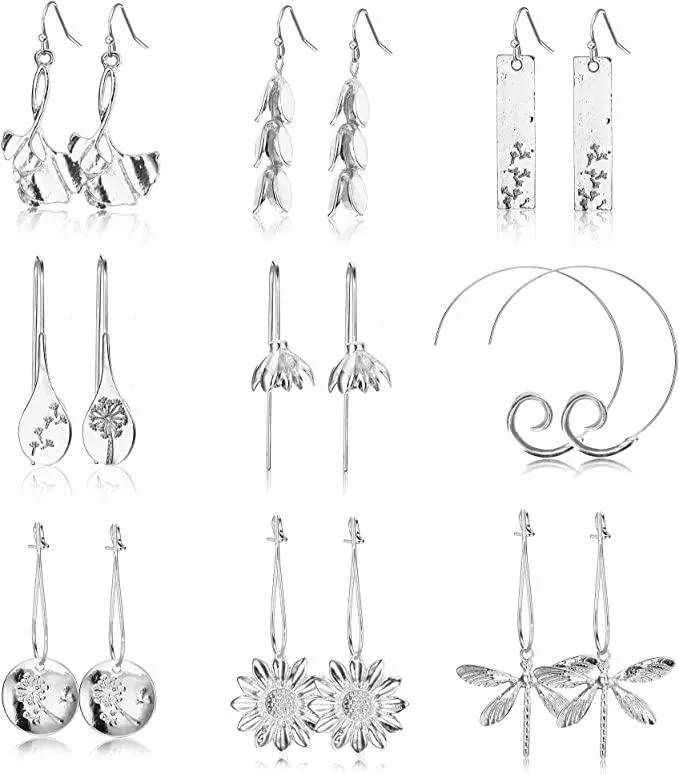 9 Paris Bohemian Vintage Drop Dangle Earrings for Women Boho Flower Butterfly Statement Earrings Fashion Dangling - Grocery